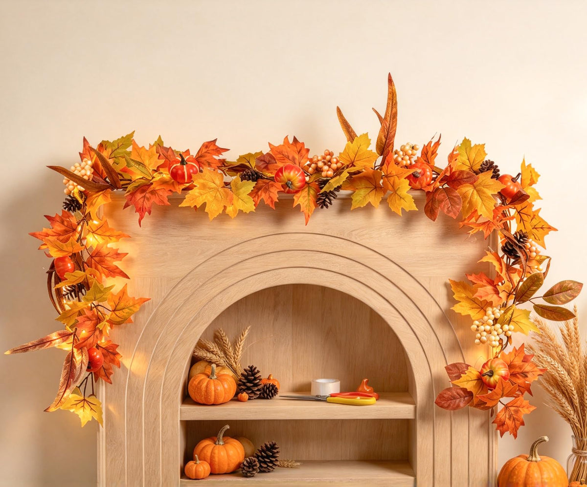DearHouse 2 Pack Fall Garland Maple Leaf, 5.9Ft/Piece Hanging Vine Garland Artificial Autumn Foliage Garland Thanksgiving Decor for Home Wedding Fireplace Party Christmas (Green)