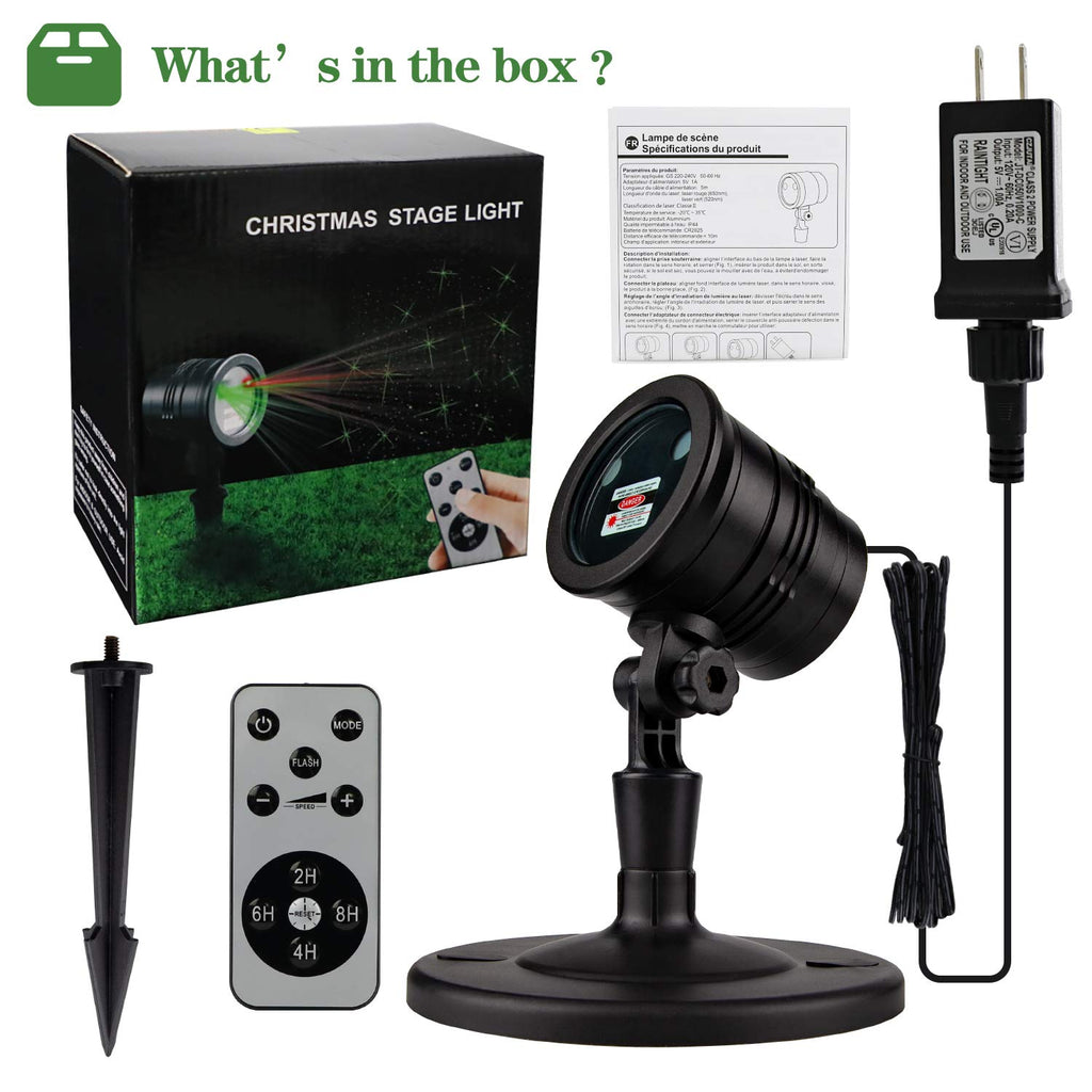Christmas Laser Lights, Projector Lights Landscape Spotlight Red and Green Star Show with Christmas Decorative Patterns for Indoor Outdoor Garden Patio Wall