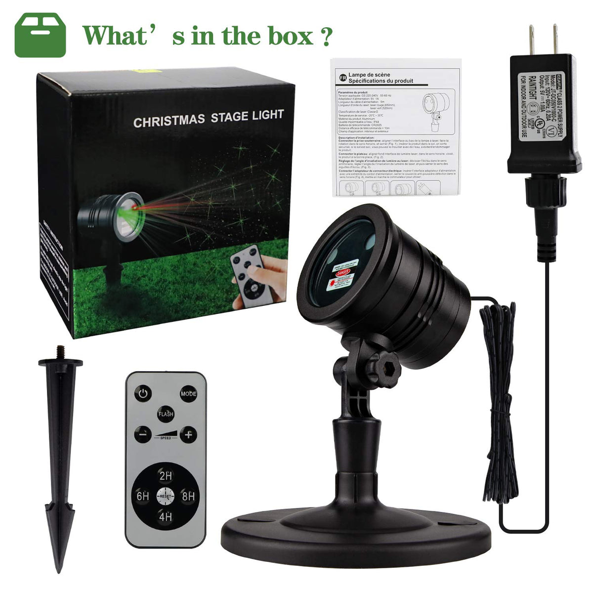 Christmas Laser Lights, Projector Lights Landscape Spotlight Red and Green Star Show with Christmas Decorative Patterns for Indoor Outdoor Garden Patio Wall