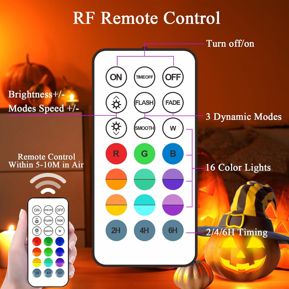 Pumpkin Lights with Remote, Battery Operated Jack O Lantern Lights for Pumpkins, Halloween Decor, Puck, Bathtub, Hot Tub, Party, 4 Pack