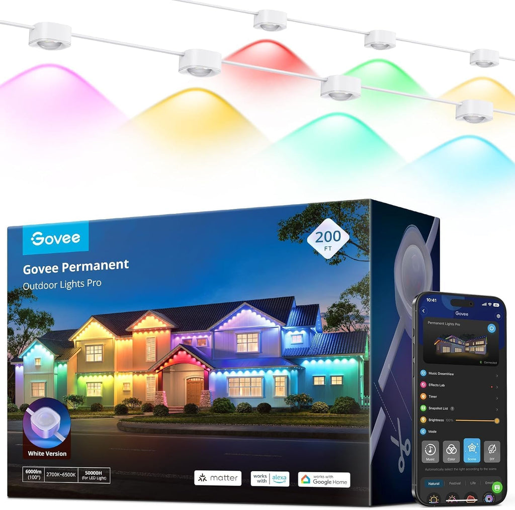 Govee Permanent Outdoor Lights Pro, 200ft with 120 RGBIC LED Lights, White