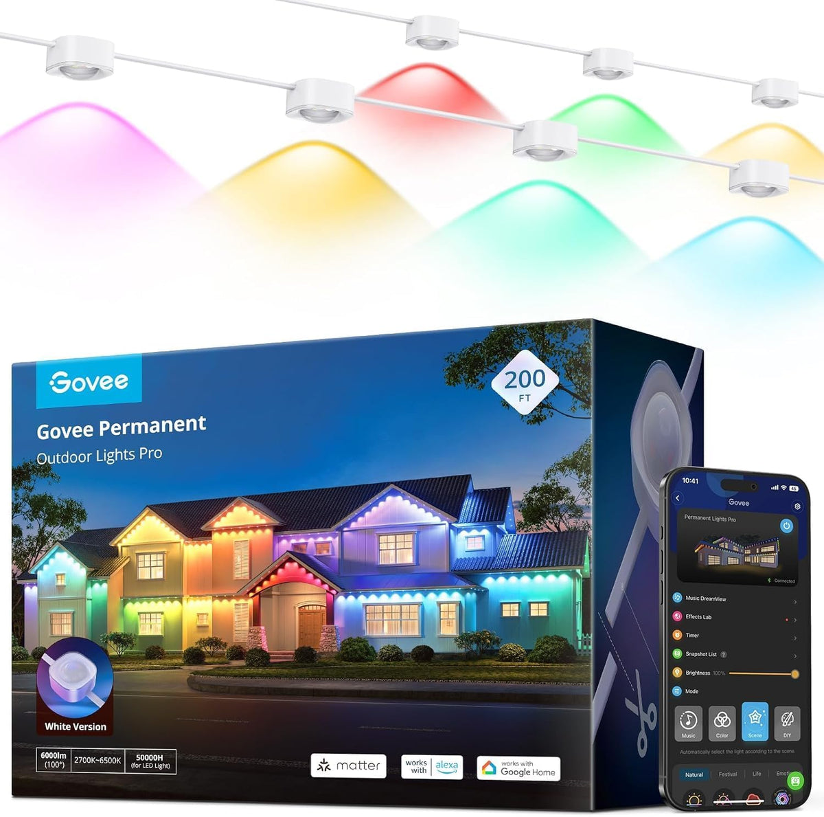 Govee Permanent Outdoor Lights Pro, 200ft with 120 RGBIC LED Lights, White