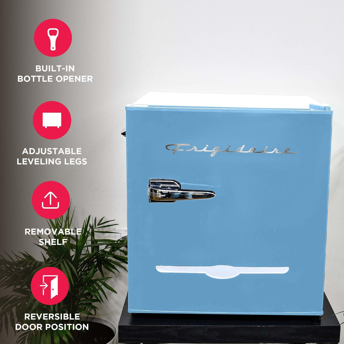 Frigidaire Retro Compact Fridge with Chiller, Countertop, Built-in Bottle Opener, Compact Refrigerator 1.6 cu ft, Mini Fridge for Office, Bedroom, Dorm Room or Cabin - 16" D x 18" W x 18.5" H (White)