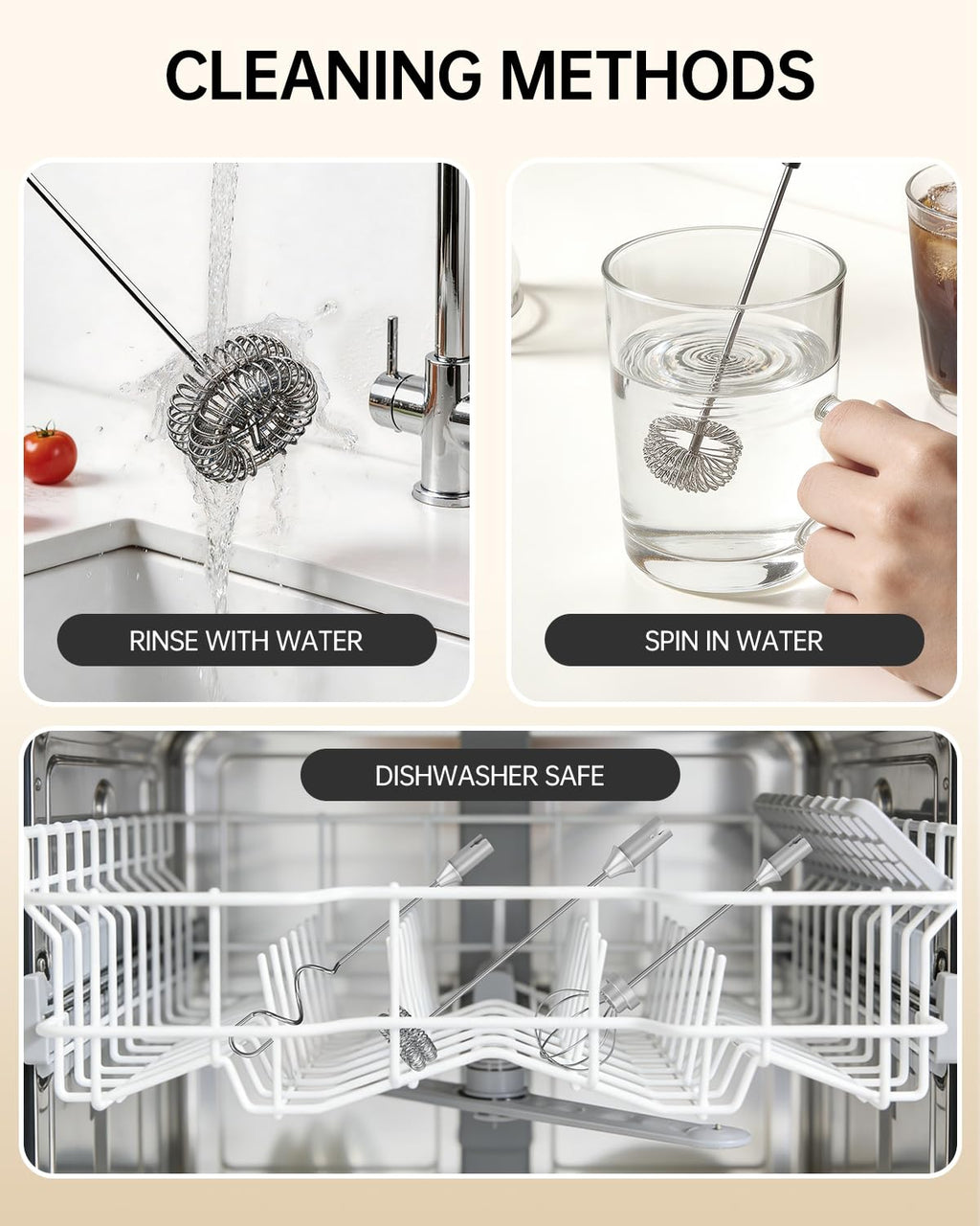 CIRCLE JOY Rechargeable Handheld Milk Frother Wand with Stand, 3 Variable Speeds, 3 Whisks and Storage Box, Electric Drink Mixer for Latte, Cappuccino, Hot Chocolate, Eggs and Protein Powder, Black