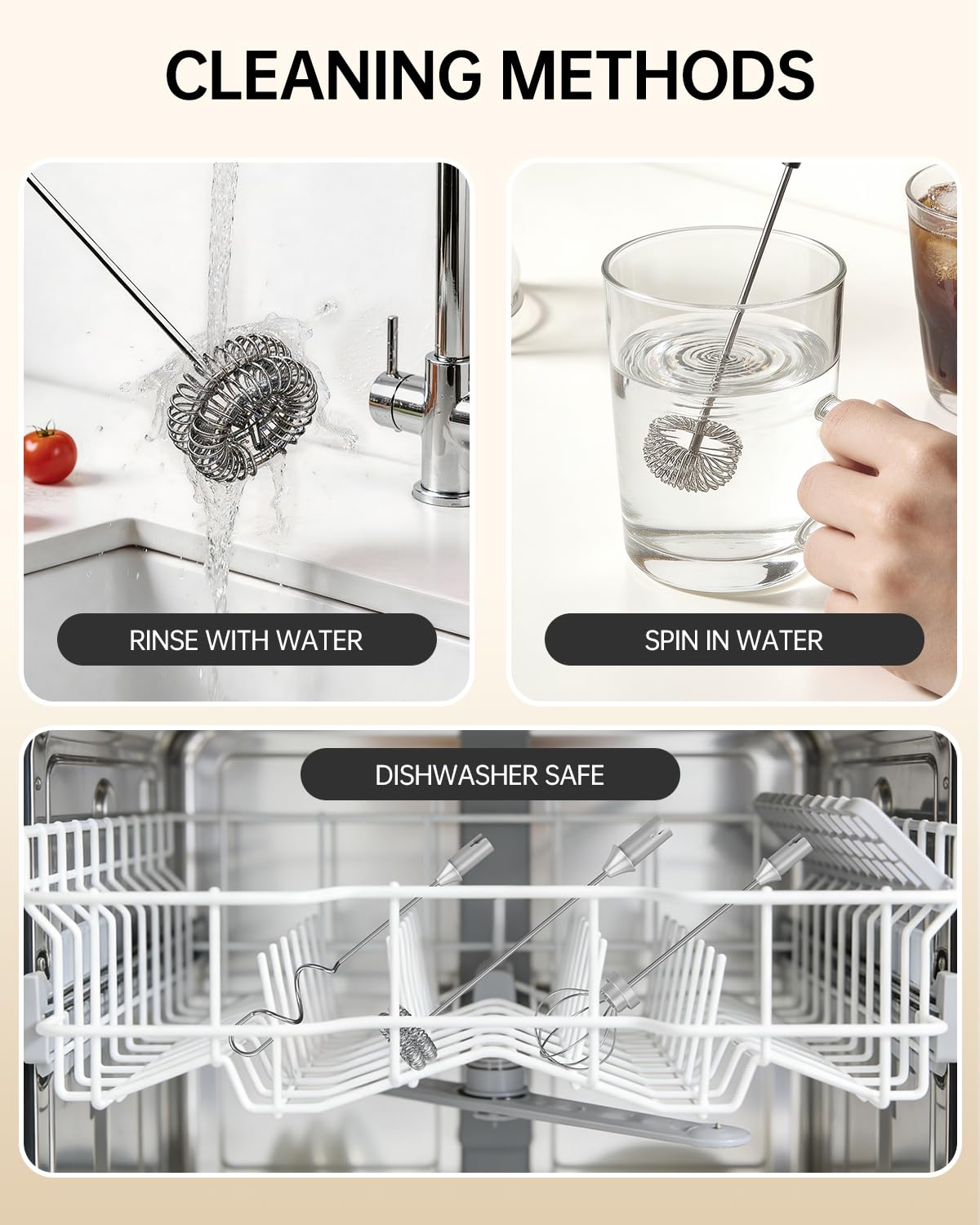 CIRCLE JOY Rechargeable Handheld Milk Frother Wand with Stand, 3 Variable Speeds, 3 Whisks and Storage Box, Electric Drink Mixer for Latte, Cappuccino, Hot Chocolate, Eggs and Protein Powder, Black