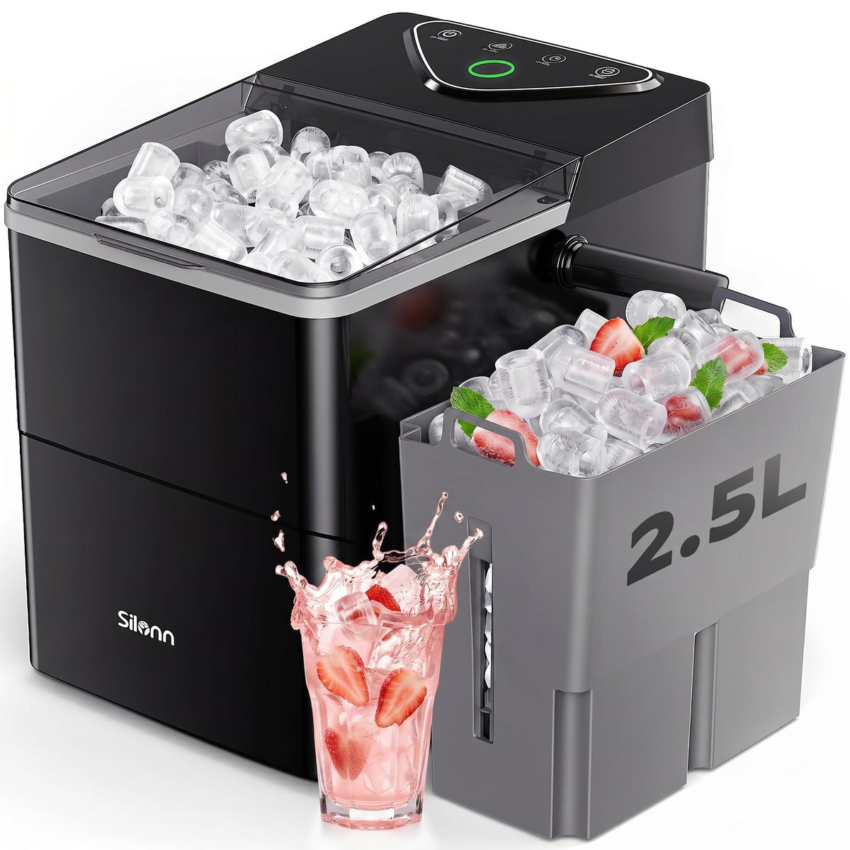 Silonn Ice Maker Countertop, Portable Ice Machine with Carry Handle, Self-Cleaning Ice Makers with Basket and Scoop, 9 Cubes in 6 Mins, 26 lbs per Day, Ideal for Home, Kitchen, Camping, RV