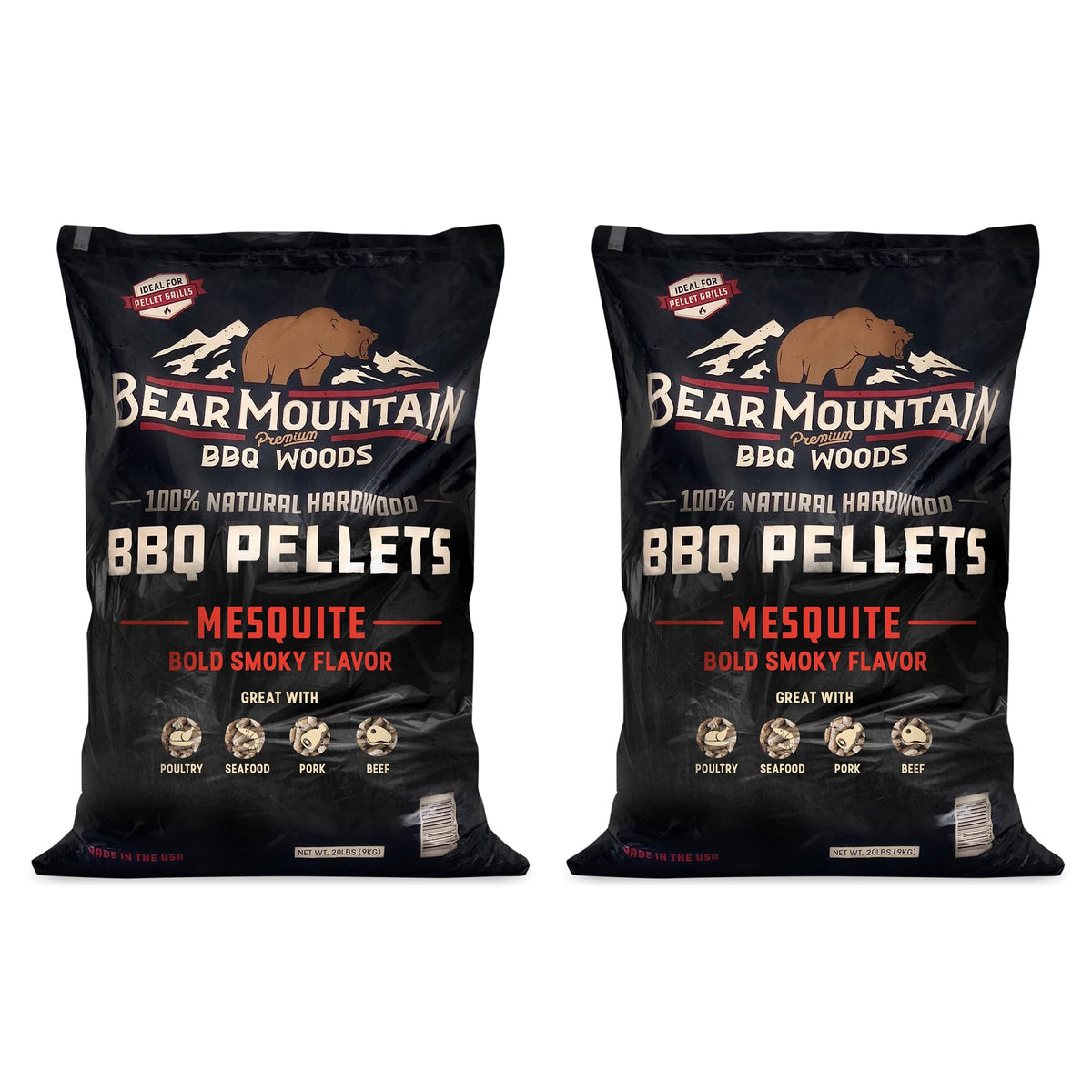 Bear Mountain 2-Pack All Natural Wood Pellets for Smoker, Grill & BBQ, 20 Lbs, Cherry - Premium Hardwood Barbecue Pellets for Indoor and Outdoor Grilling