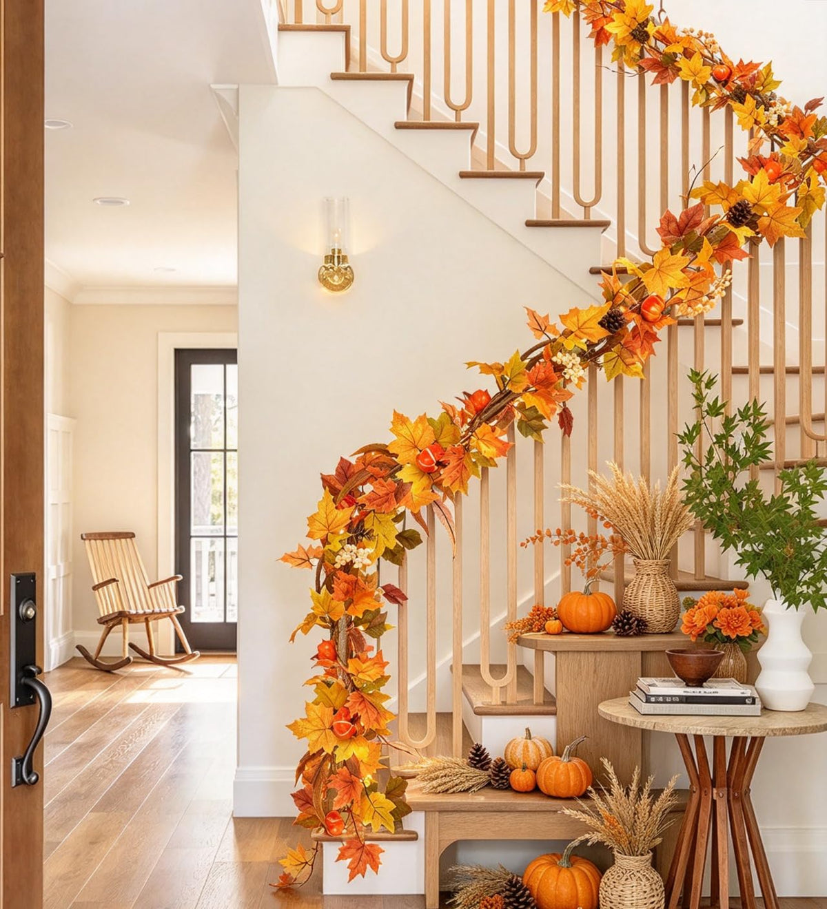 DearHouse 2 Pack Fall Garland Maple Leaf, 5.9Ft/Piece Hanging Vine Garland Artificial Autumn Foliage Garland Thanksgiving Decor for Home Wedding Fireplace Party Christmas (Green)