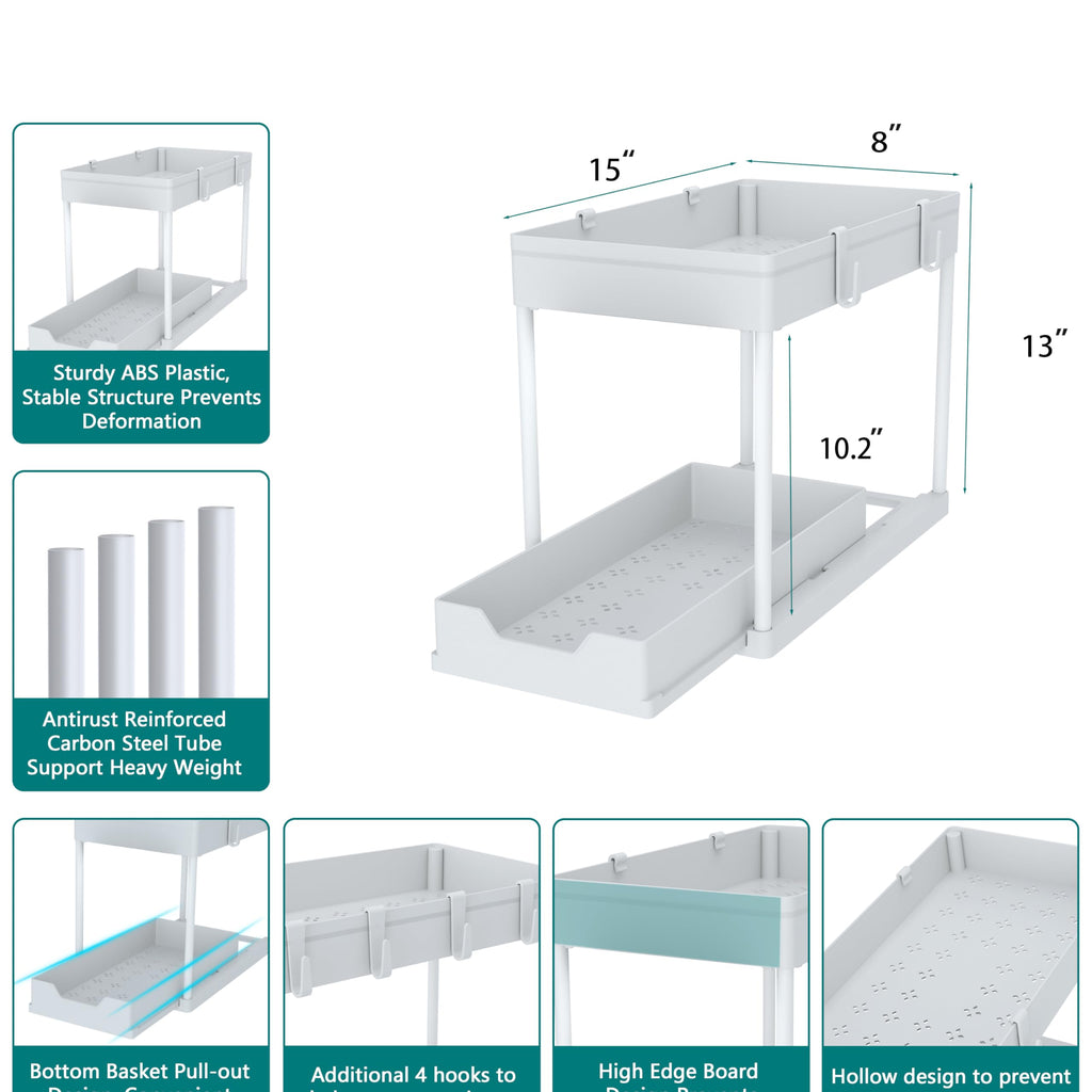 DEKAVA Under Sink Organizer 2 Pack, Bathroom Cabinet Organizer, 2 Tier Sliding Cabinet Basket Organizer Drawer, Multi-Purpose Bath Collection Baskets for Bathroom (Black)