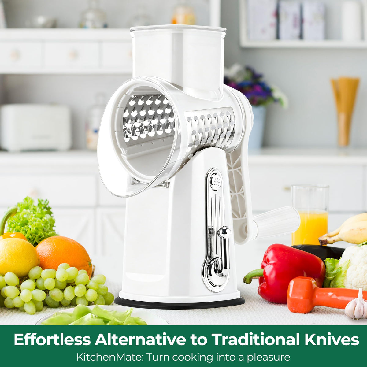 SUSTEAS Rotary Cheese Grater, Large Vegetable Food Shredder, 5 Blades