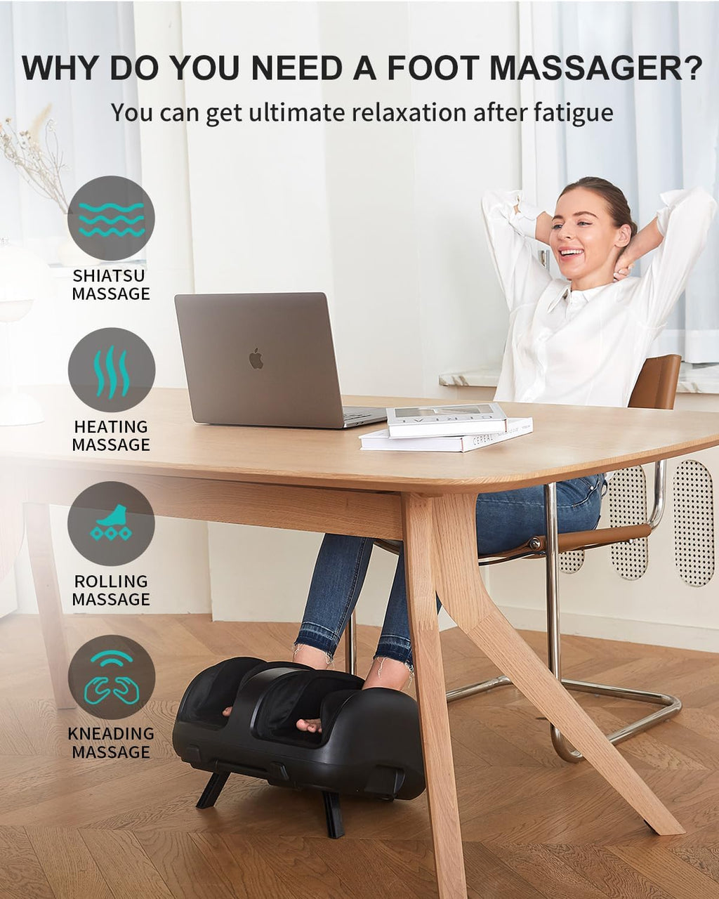 Nekteck Foot Massager with Heat, FSA Eligible Shiatsu Foot and Calf Massager with Air Compression, APP & Panel Control, Rolling, Vibration and Heat, Foot Massage Machine for Home Relaxation