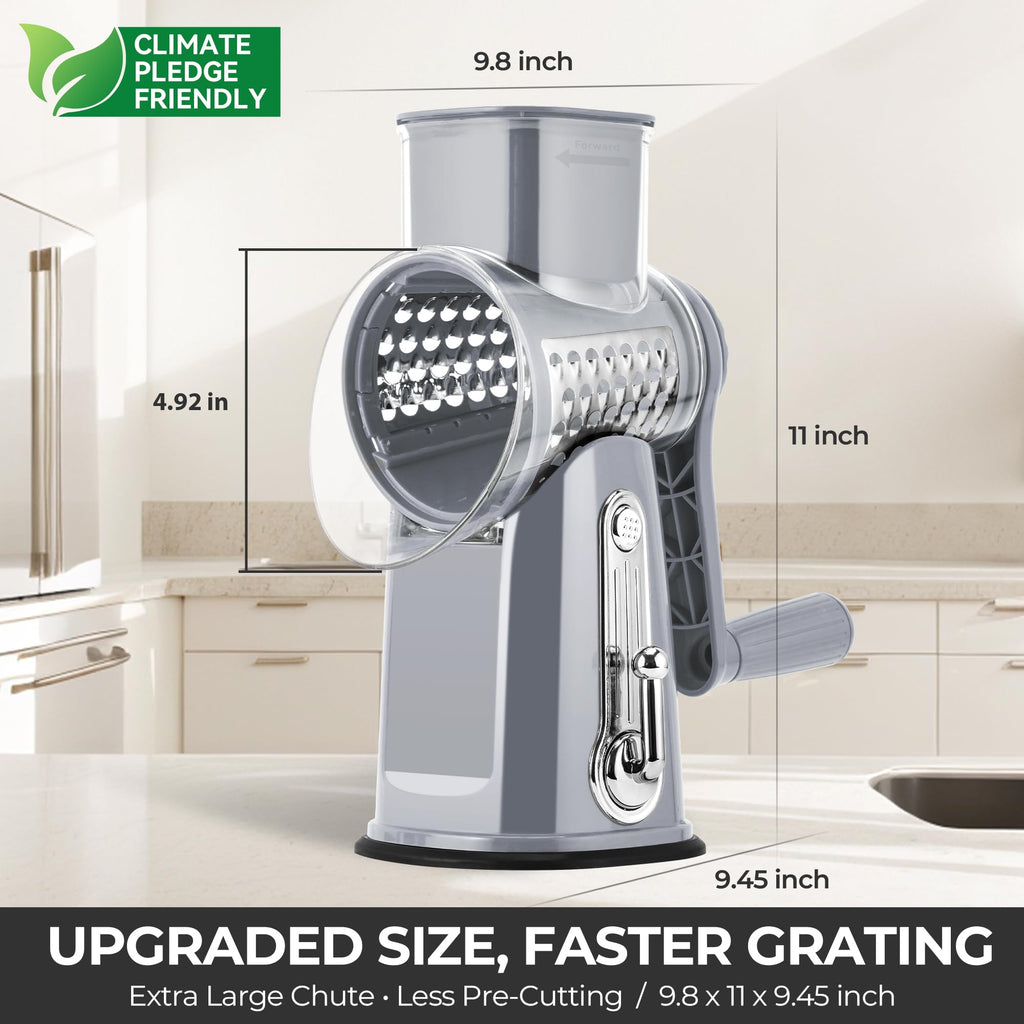 SUSTEAS Rotary Cheese Grater, Large Vegetable Food Shredder, 5 Blades