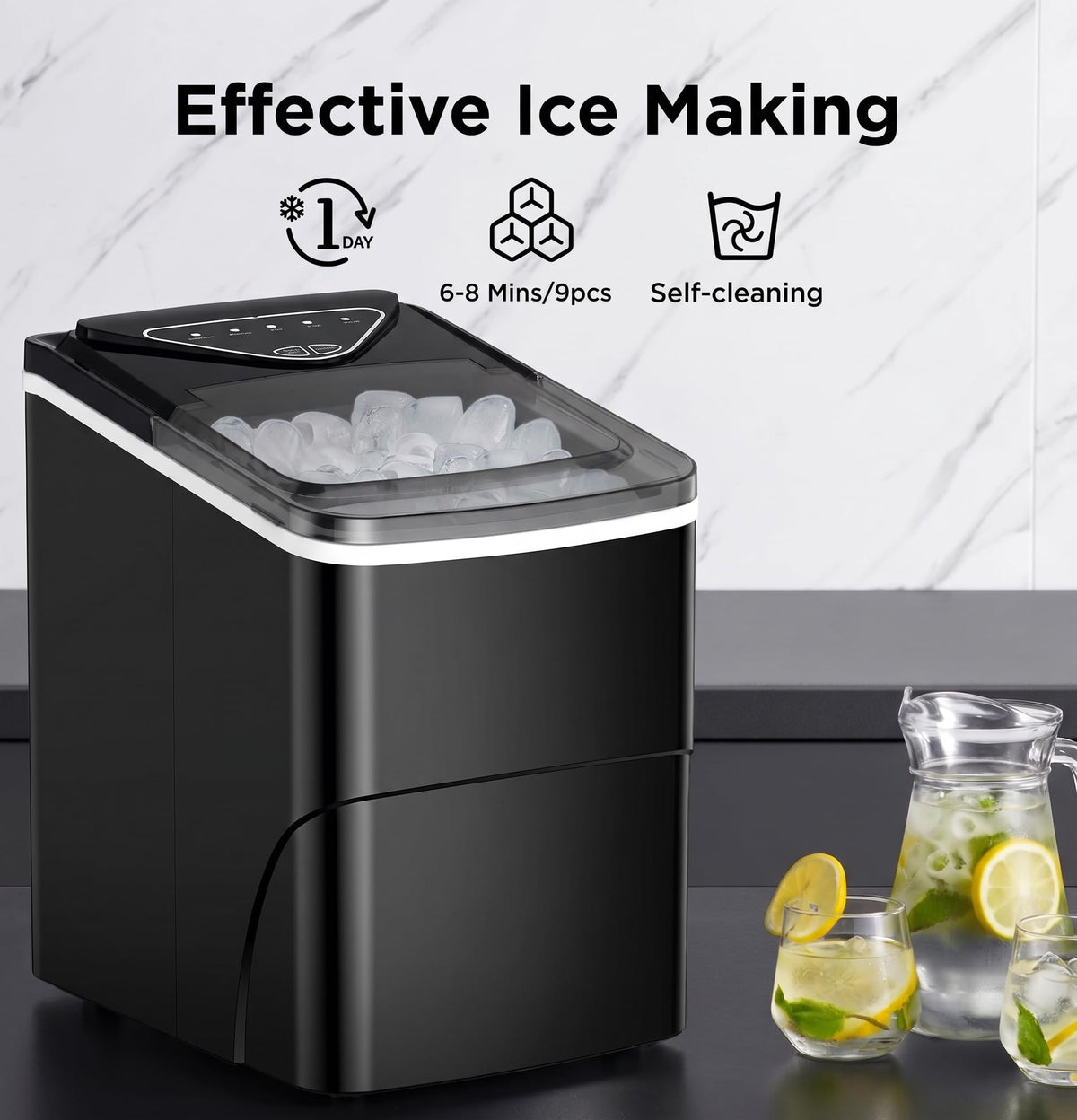 Silonn Ice Maker Countertop, Portable Ice Machine with Carry Handle, Self-Cleaning Ice Makers with Basket and Scoop, 9 Cubes in 6 Mins, 26 lbs per Day, Ideal for Home, Kitchen, Camping, RV