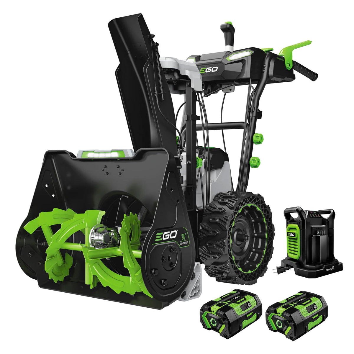 EGO Power+ 21" Electric Snow Blower, Gray/Black, Cordless Steel Auger, Includes (2) 56V 5.0Ah Batteries and Dual Port Charger, SNT2112