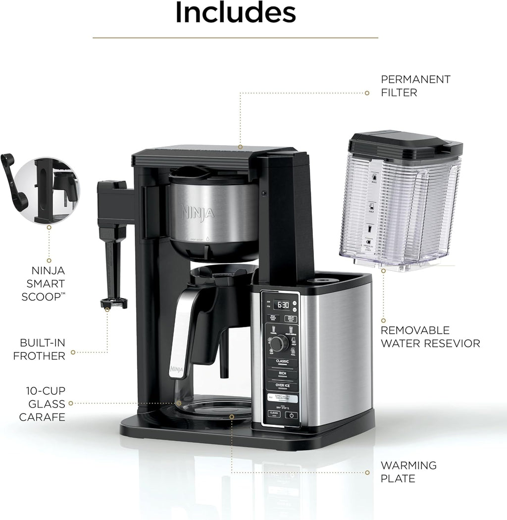 Ninja Coffee Maker, 10-Cup Carafe, Fold-Away Frother, Black, CM401
