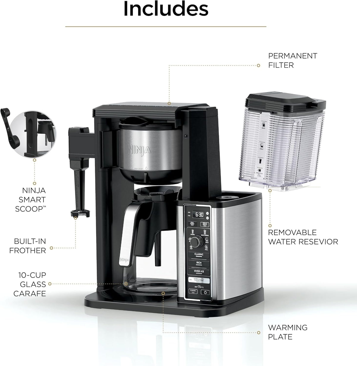 Ninja Coffee Maker, 10-Cup Carafe, Fold-Away Frother, Black, CM401
