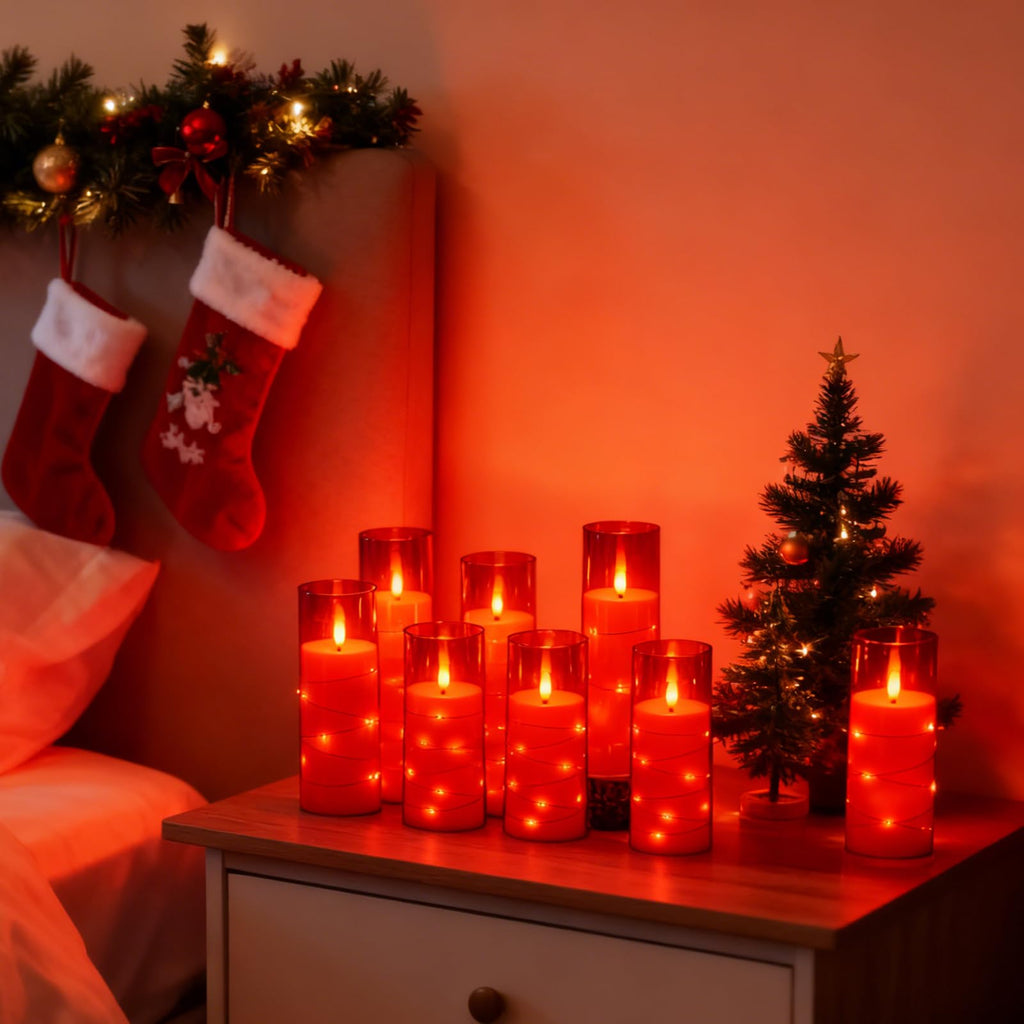 kakoya Flameless LED Candles with Timer 5 Pc Flickering Flameless Candles for Romantic Ambiance and Home Decoration Stable Acrylic Shell,with Embedded Star String，Battery Operated Candles（Grey）