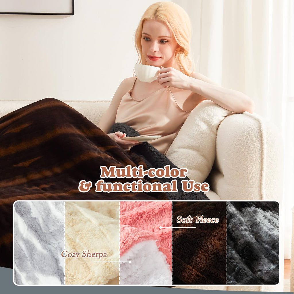 SNUGSUN Heated Blanket Throw Size, Soft and Cozy Electric Heating Blanket for Bed, Automatic Safety System 6 Heating Levels & 4 Hours Auto-Off Gift for Grandma,50" x 60" London Grey