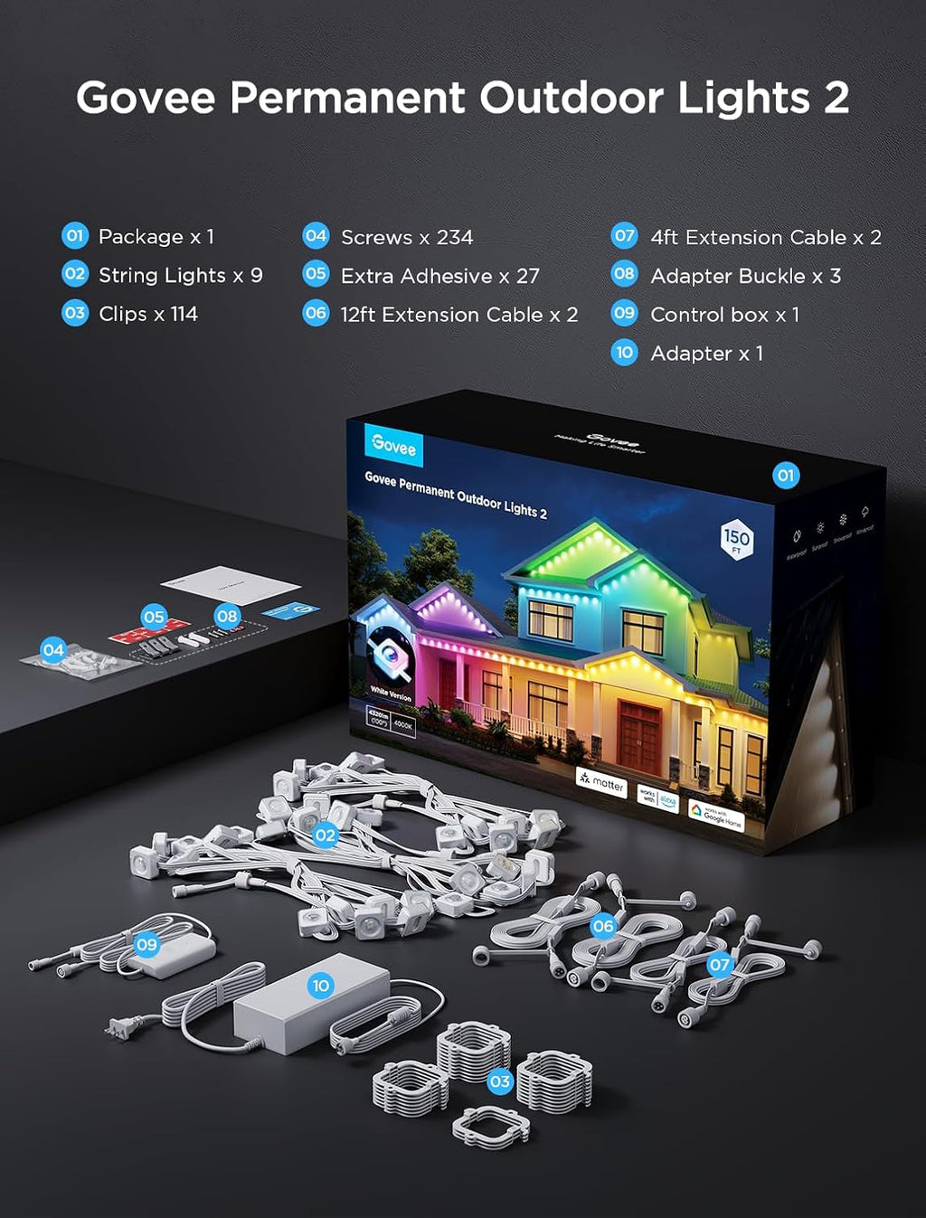 Govee Permanent Outdoor Lights 2, 100ft RGBIC Outdoor Lights with 100 Modes