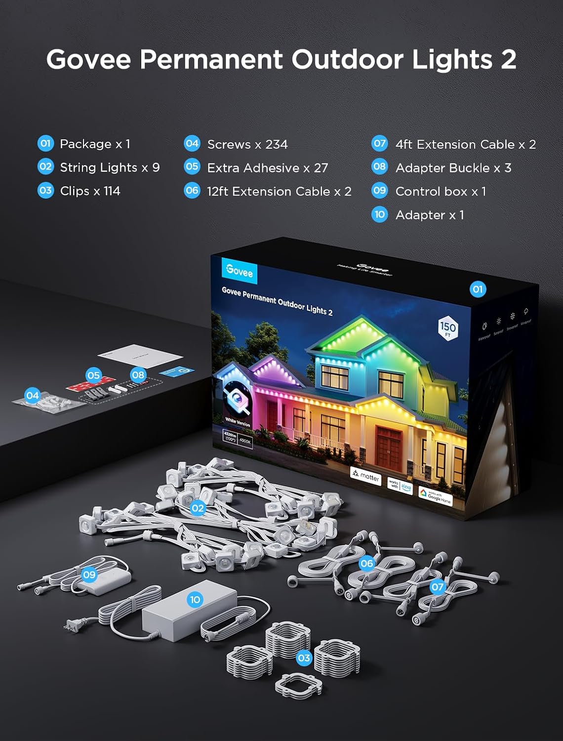 Govee Permanent Outdoor Lights 2, 100ft RGBIC Outdoor Lights with 100 Modes