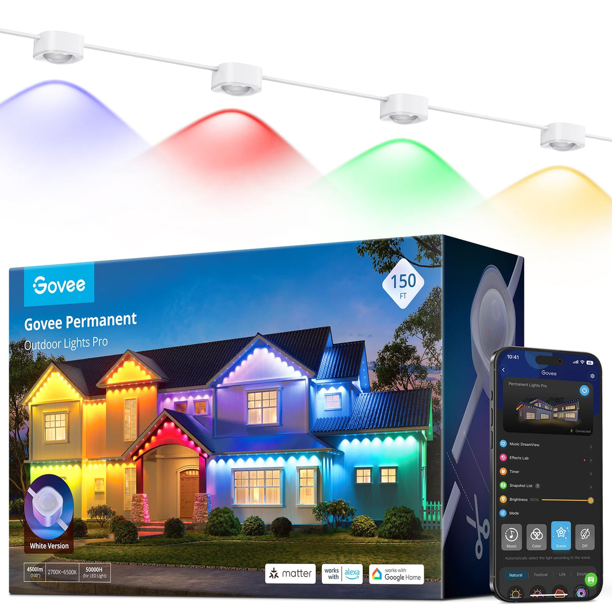 Govee Permanent Outdoor Lights Pro, 200ft with 120 RGBIC LED Lights, White