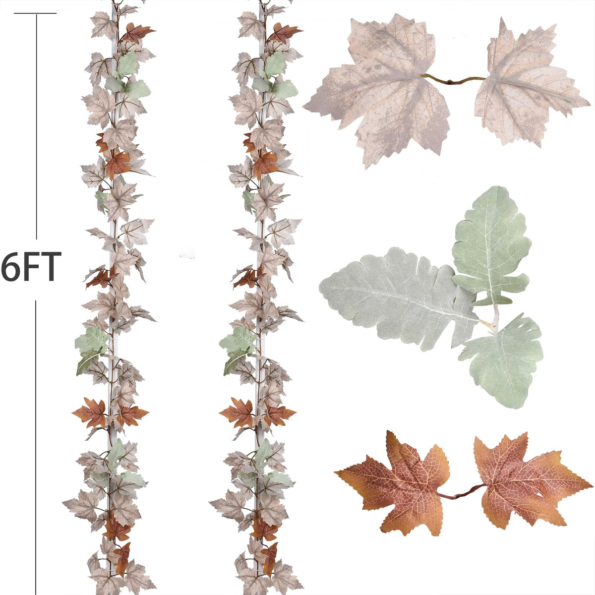 DearHouse 2 Pack Fall Garland Maple Leaf, 5.9Ft/Piece Hanging Vine Garland Artificial Autumn Foliage Garland Thanksgiving Decor for Home Wedding Fireplace Party Christmas (Green)