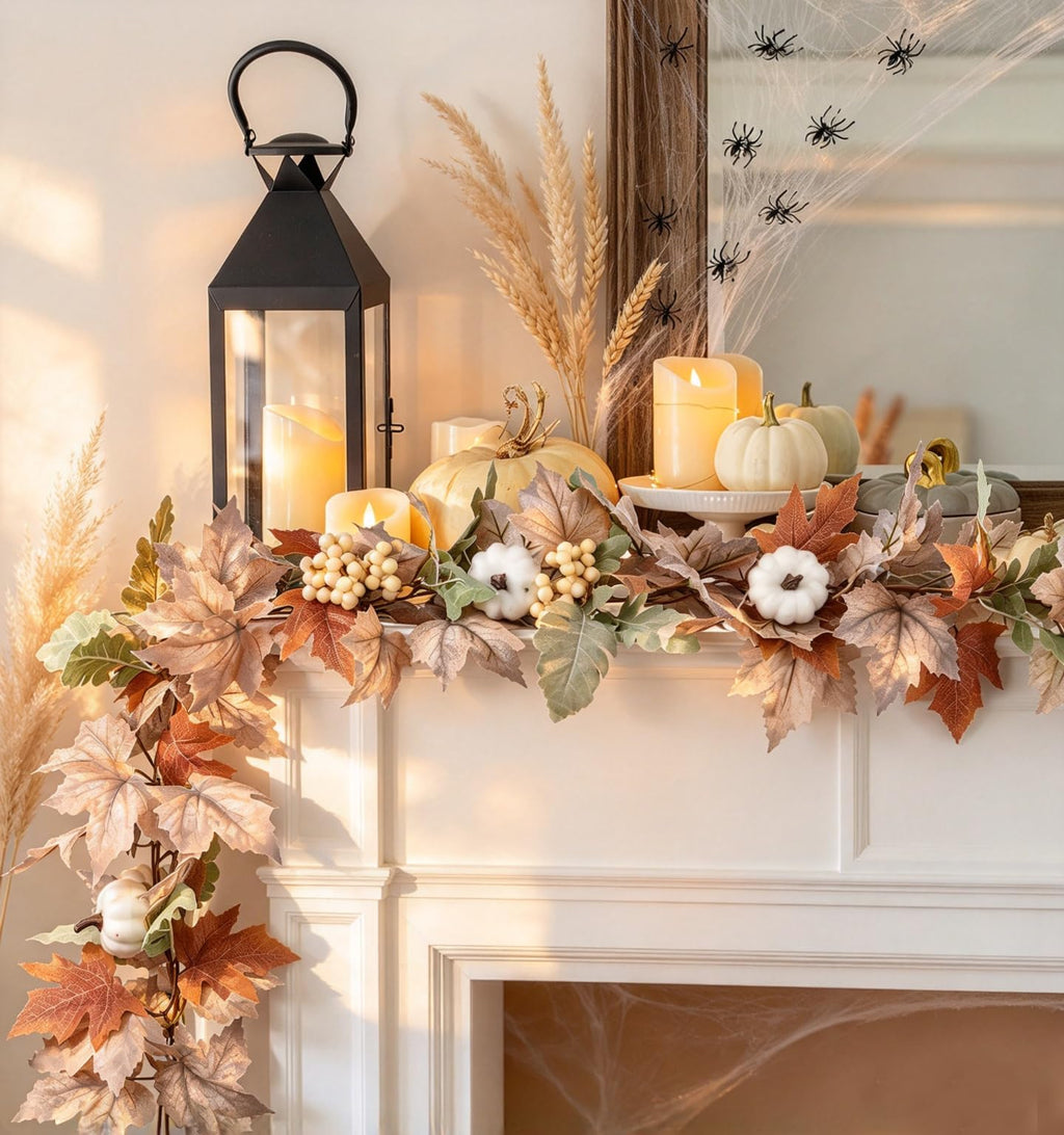 DearHouse 2 Pack Fall Garland Maple Leaf, 5.9Ft/Piece Hanging Vine Garland Artificial Autumn Foliage Garland Thanksgiving Decor for Home Wedding Fireplace Party Christmas (Green)
