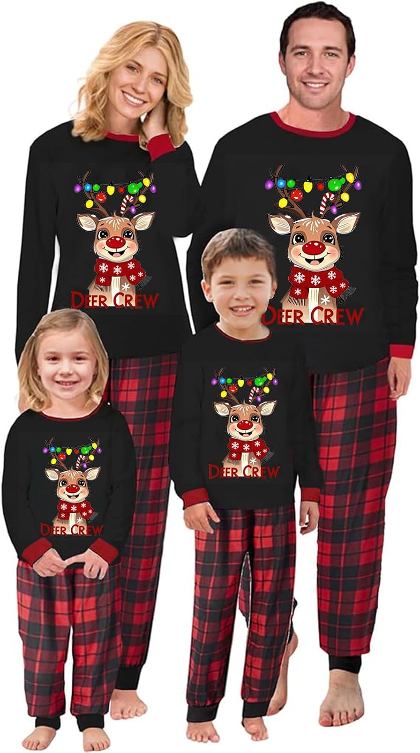 OAKFashion Christmas Family Pajamas Holiday Christma Pajama Family Matching Pjs Set Sleepwear Xmas Jammies