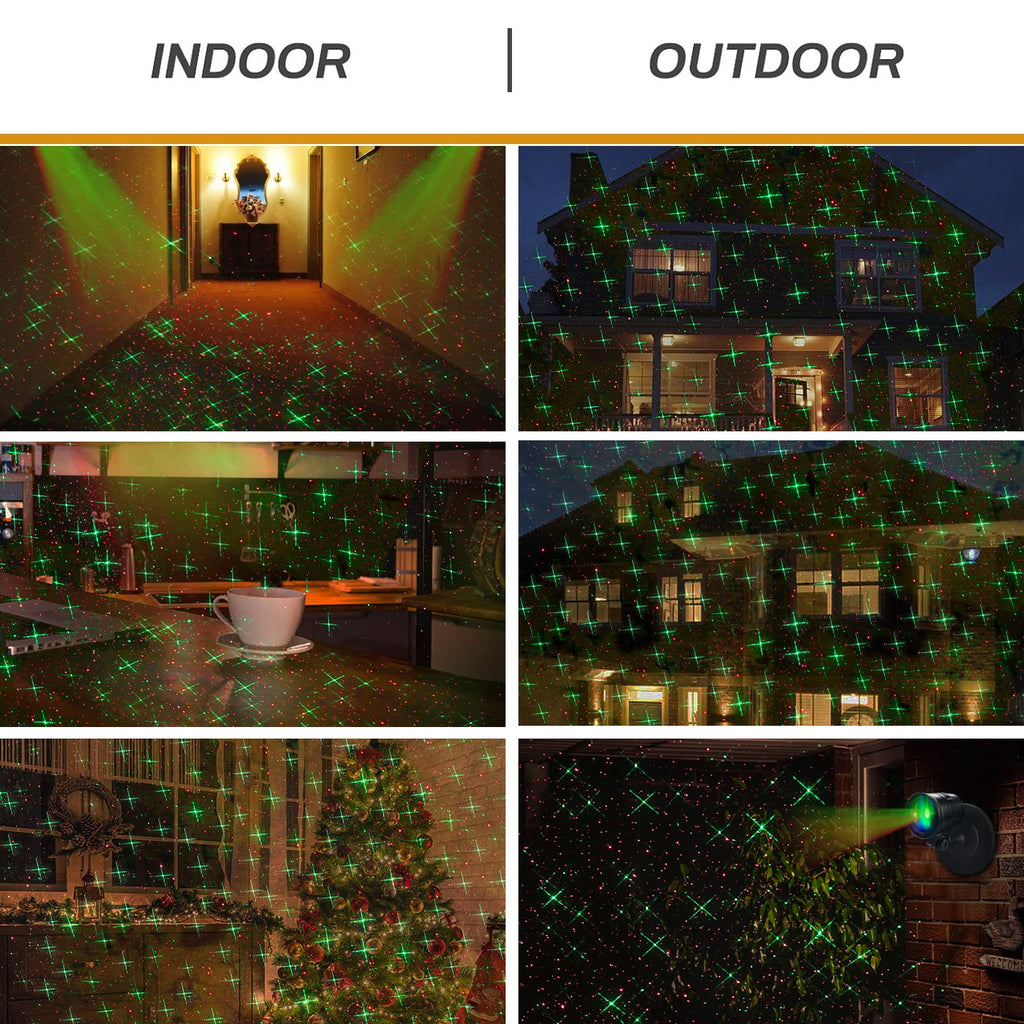 Christmas Laser Lights, Projector Lights Landscape Spotlight Red and Green Star Show with Christmas Decorative Patterns for Indoor Outdoor Garden Patio Wall