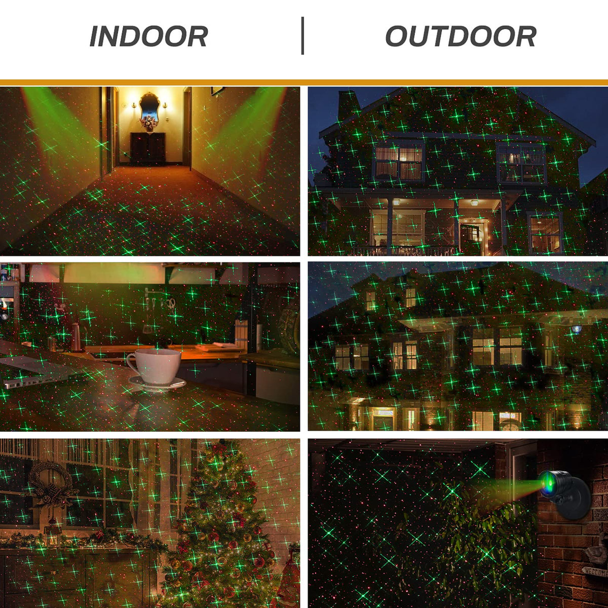Christmas Laser Lights, Projector Lights Landscape Spotlight Red and Green Star Show with Christmas Decorative Patterns for Indoor Outdoor Garden Patio Wall