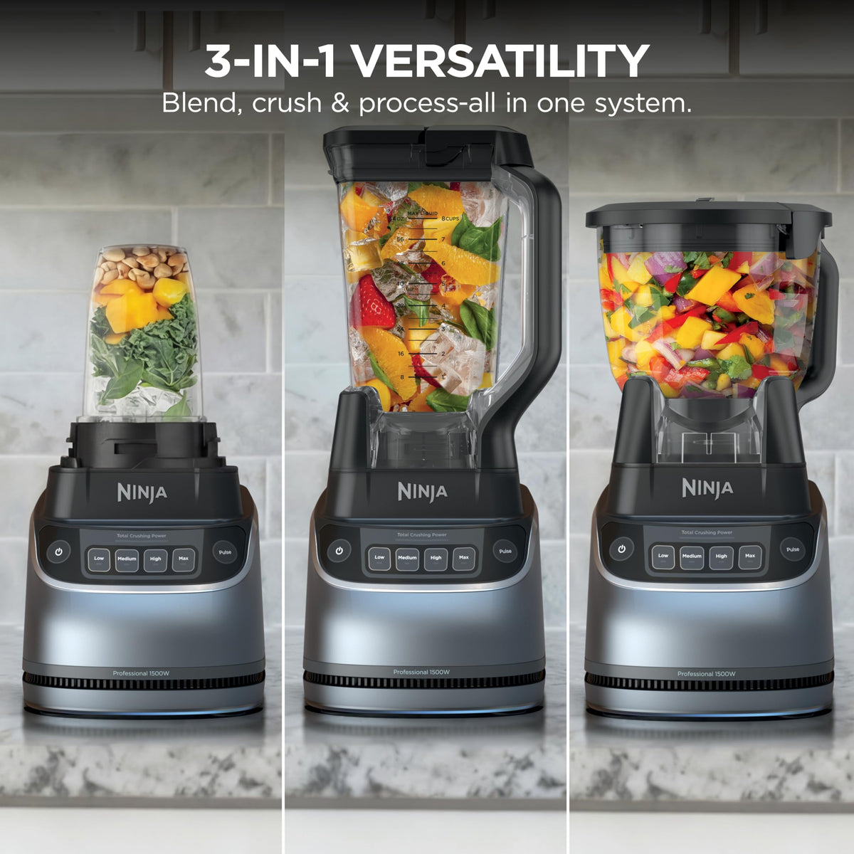 Ninja Kitchen System Pro, 1500W, 72oz Pitcher, 8-Cup, Black, BL770