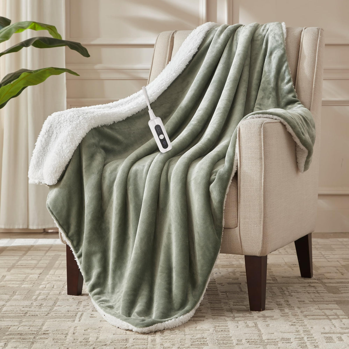 SNUGSUN Heated Blanket Throw Size, Soft and Cozy Electric Heating Blanket for Bed, Automatic Safety System 6 Heating Levels & 4 Hours Auto-Off Gift for Grandma,50" x 60" London Grey