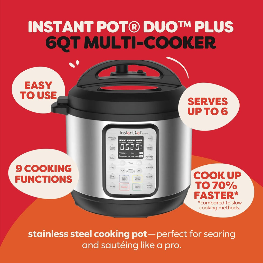 Instant Pot Duo Plus 6 Qt 9-in-1 Electric Pressure Cooker, Stainless Steel