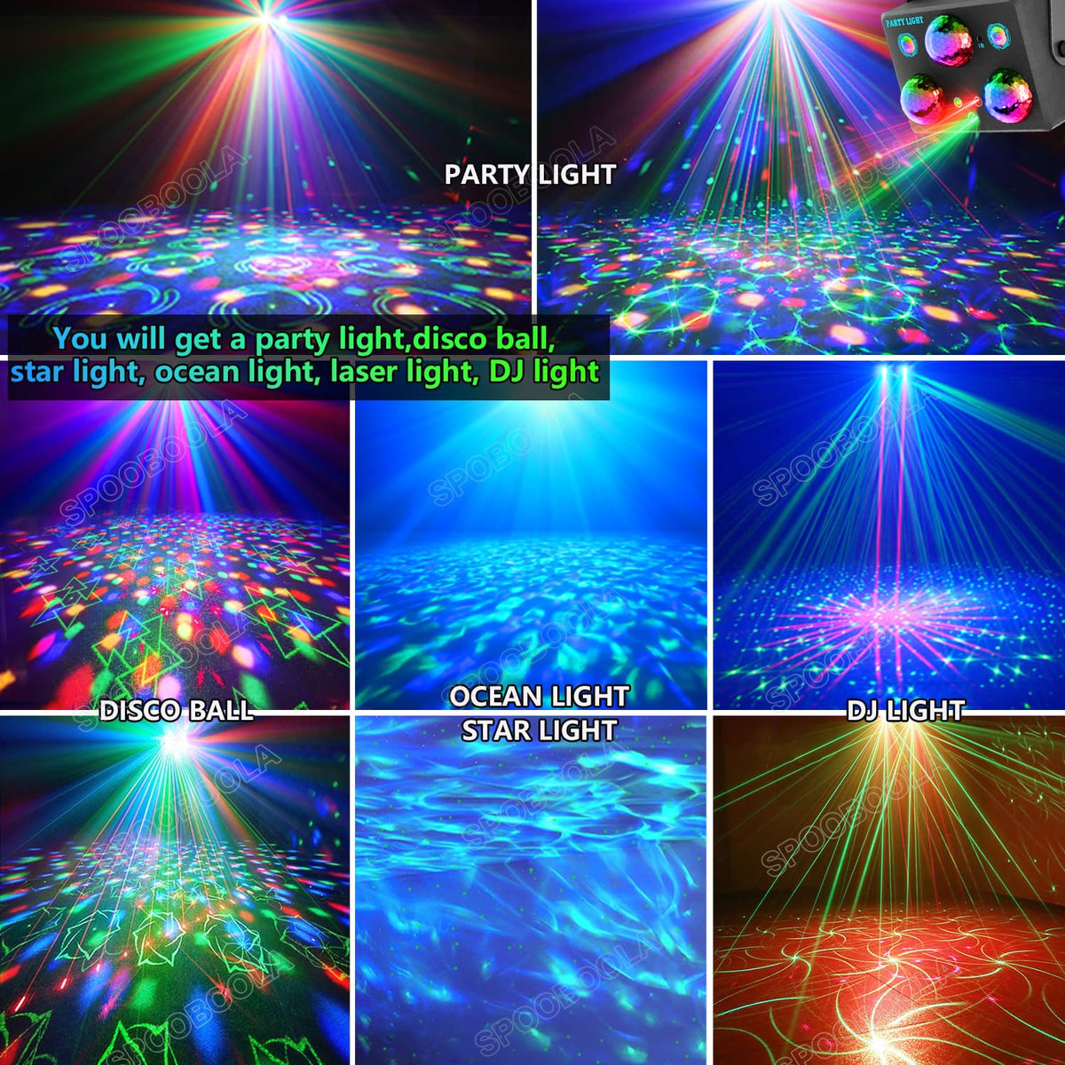 Disco Ball Light,Party Disco Strobe Ocean Star Projector Dj Dance Light Sound Activated with Remote Control Stage Rave for Parties Bar Birthday Wedding KTV Christmas Halloween Dancing Décor