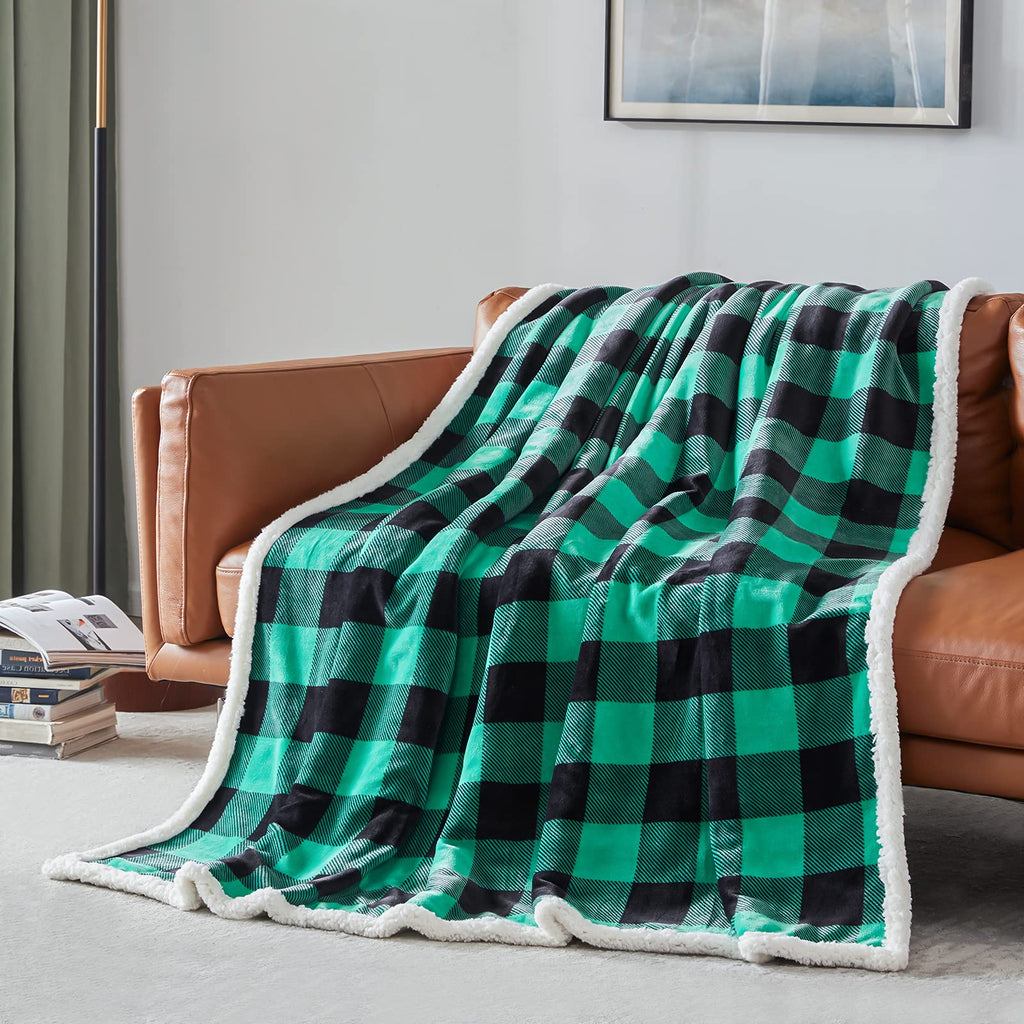 Touchat Sherpa Red and Black Buffalo Plaid Christmas Twin Blanket 60" X 70", Fuzzy Fluffy Soft Cozy Throw Blanket, Fleece Flannel Plush Microfiber Blanket for Couch Bed Sofa