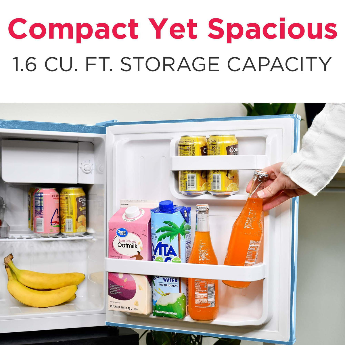 Frigidaire Retro Compact Fridge with Chiller, Countertop, Built-in Bottle Opener, Compact Refrigerator 1.6 cu ft, Mini Fridge for Office, Bedroom, Dorm Room or Cabin - 16" D x 18" W x 18.5" H (White)