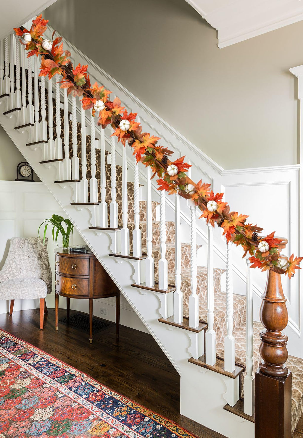 DearHouse 2 Pack Fall Garland Maple Leaf, 5.9Ft/Piece Hanging Vine Garland Artificial Autumn Foliage Garland Thanksgiving Decor for Home Wedding Fireplace Party Christmas (Green)