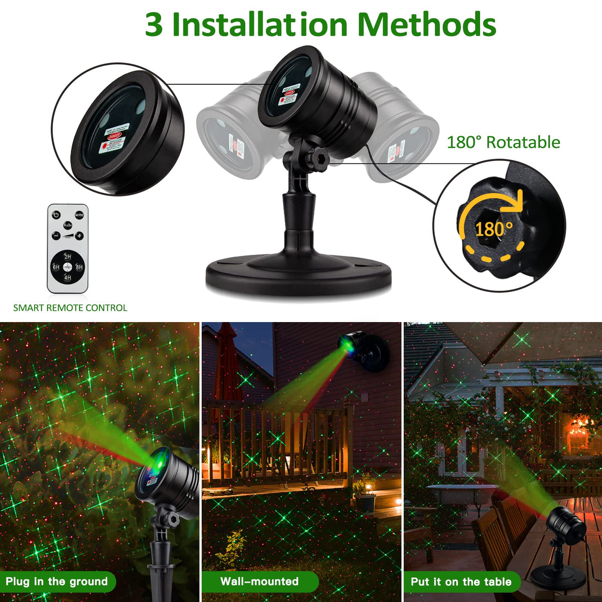 Christmas Laser Lights, Projector Lights Landscape Spotlight Red and Green Star Show with Christmas Decorative Patterns for Indoor Outdoor Garden Patio Wall