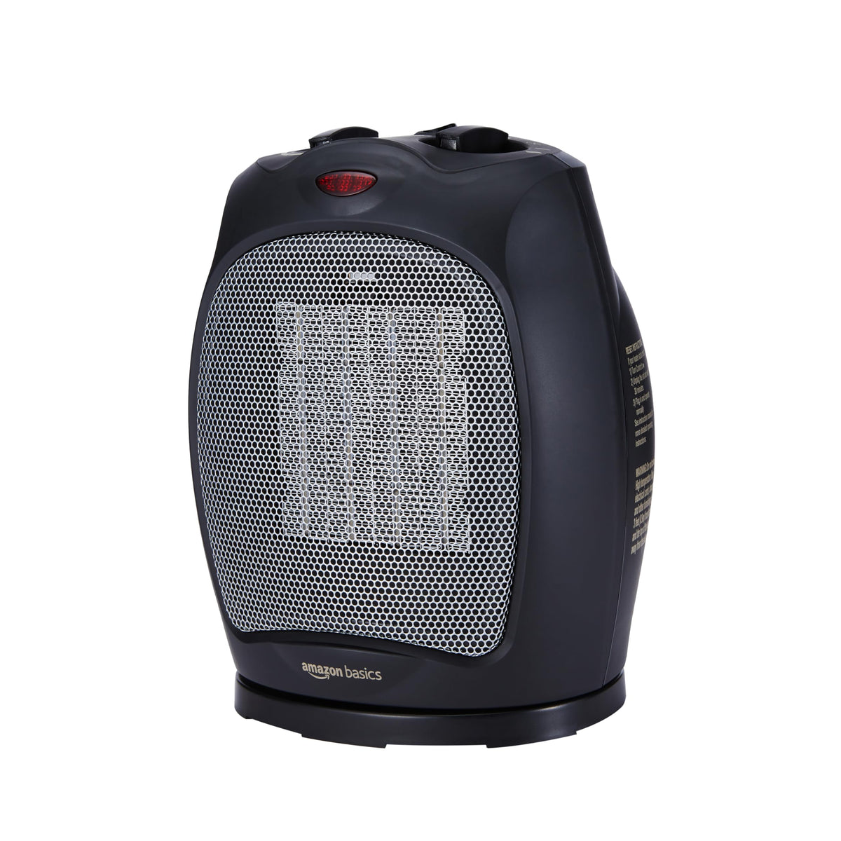 Amazon Basics Ceramic Space Heater, Portable Indoor Heating Solution, With Overheat and Tip-Over Protection, Thermostat, Non-Oscillating, 1500W, 7.52"D x 6.34"W x 9.45"H, Black
