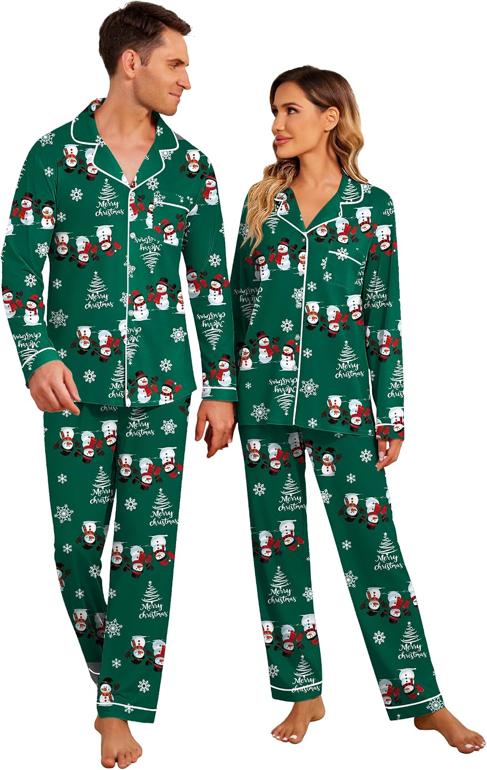 Ekouaer Christmas Family Matching Pajamas Long Sleeve Button Down Pj Set