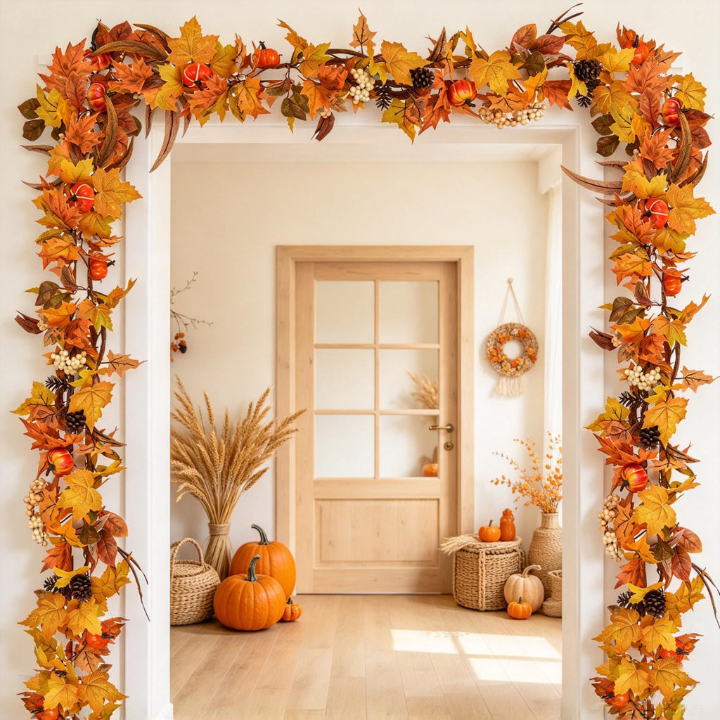 DearHouse 2 Pack Fall Garland Maple Leaf, 5.9Ft/Piece Hanging Vine Garland Artificial Autumn Foliage Garland Thanksgiving Decor for Home Wedding Fireplace Party Christmas (Green)