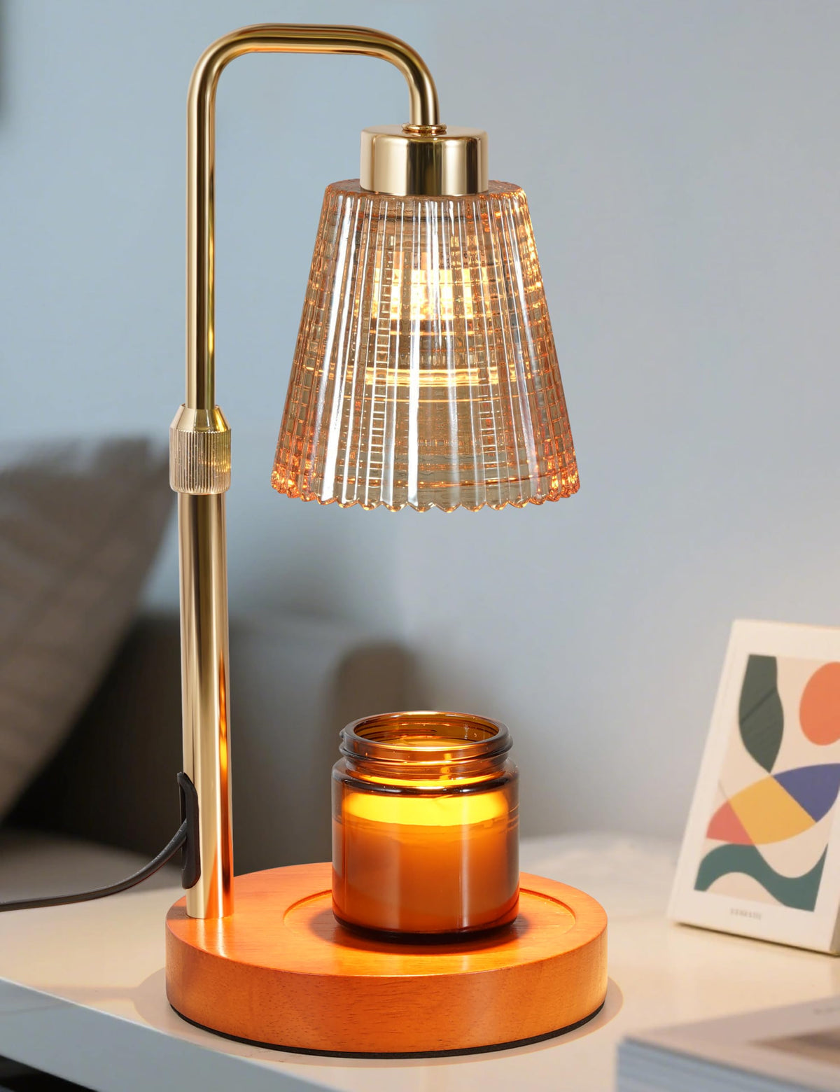 Gold Candle Warmer Lamp with 24h Cycle Timer, Dimmable Wax Melt Warmer