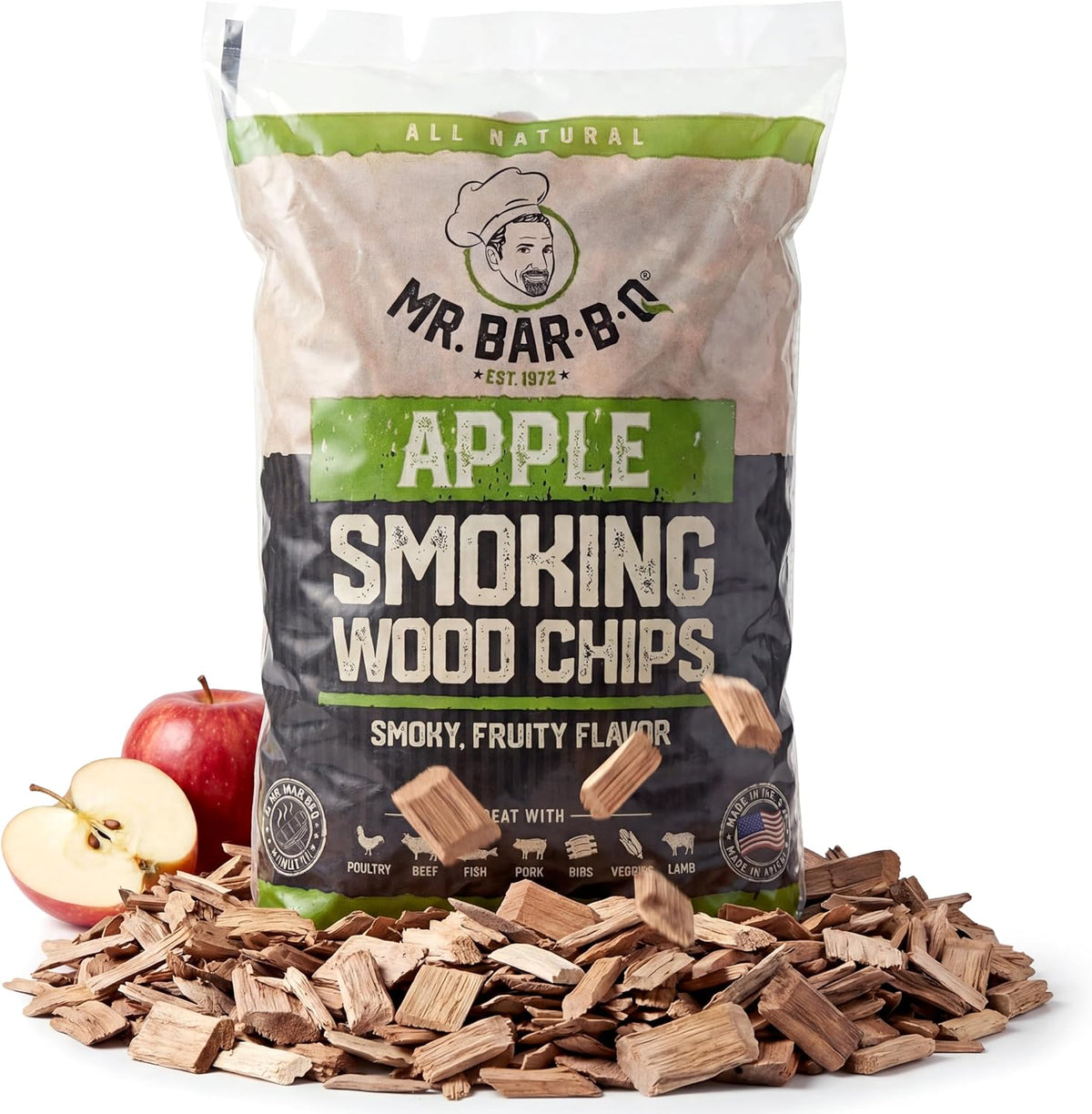 Mr. Bar-B-Q Apple Wood Smoker Chips, 100% Natural Flavor, 1.8 Lb Bag