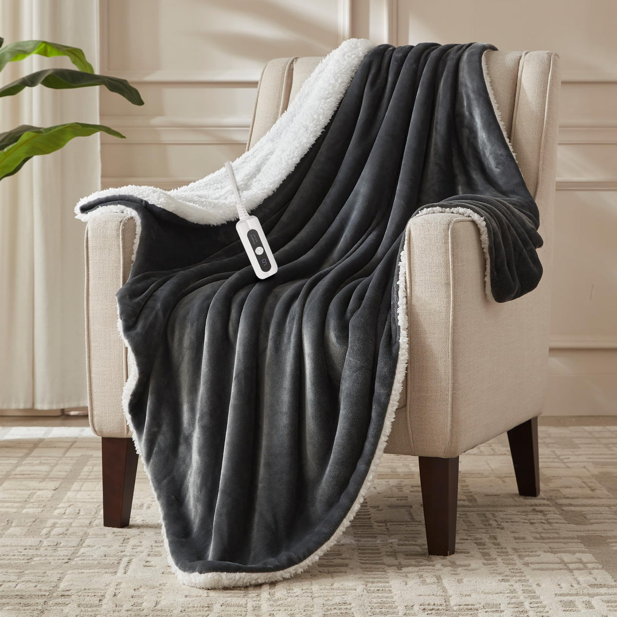 SNUGSUN Heated Blanket Throw Size, Soft and Cozy Electric Heating Blanket for Bed, Automatic Safety System 6 Heating Levels & 4 Hours Auto-Off Gift for Grandma,50" x 60" London Grey
