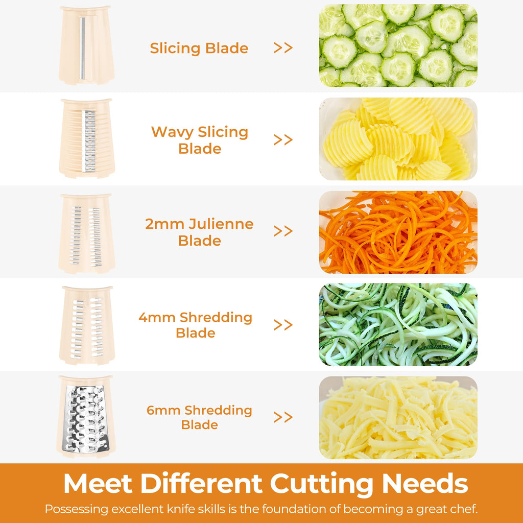 SUSTEAS Rotary Cheese Grater, Large Vegetable Food Shredder, 5 Blades