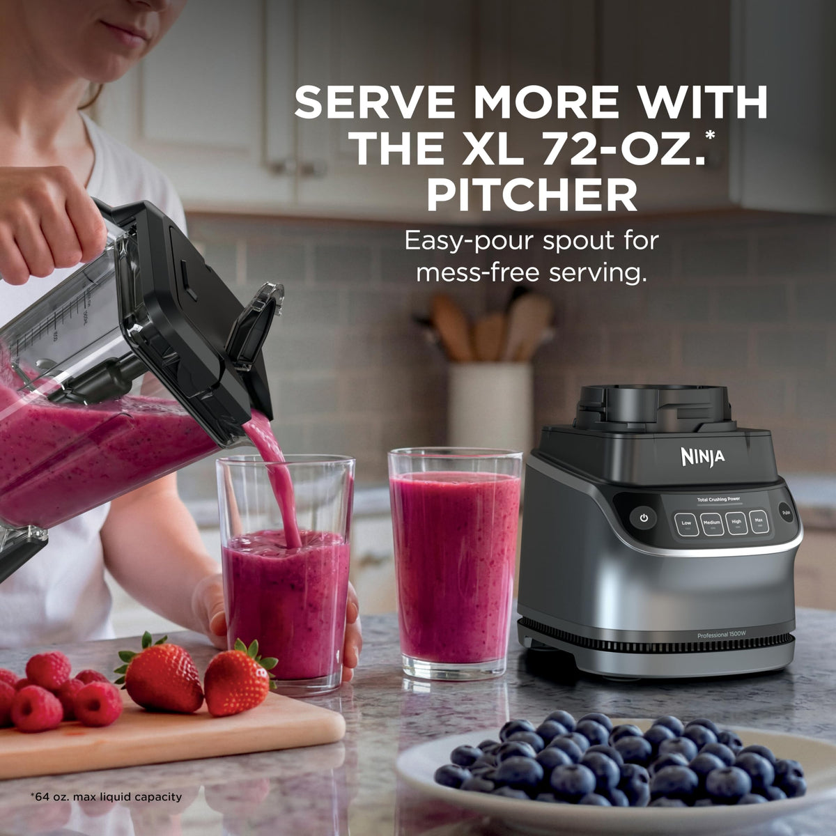 Ninja Kitchen System Pro, 1500W, 72oz Pitcher, 8-Cup, Black, BL770