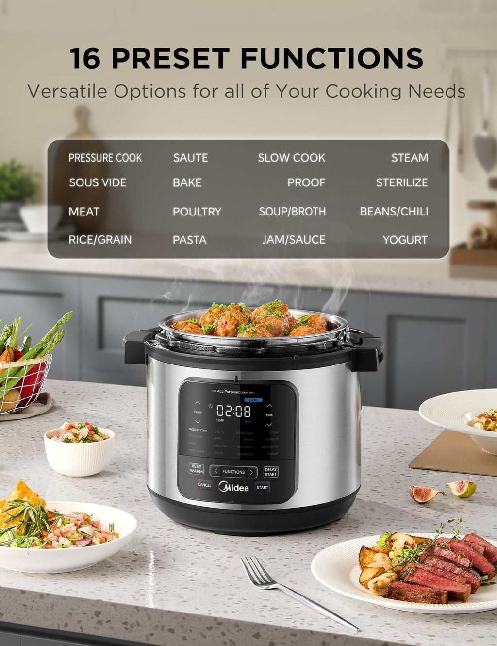 Midea 12-in-1 Electric Pressure Cooker, 6 Quarts, 12 Presets, Multi-Functional Programmable Slow Cooker, Rice Cooker, Steamer, Sauté Pan, Yogurt Maker, and More, Stainless Steel