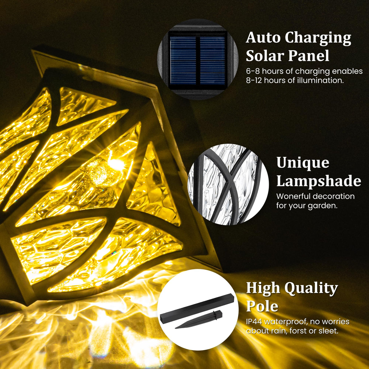 GIGALUMI 6 Pack Solar Lights Outdoor Waterproof, LED Solar Garden Lights