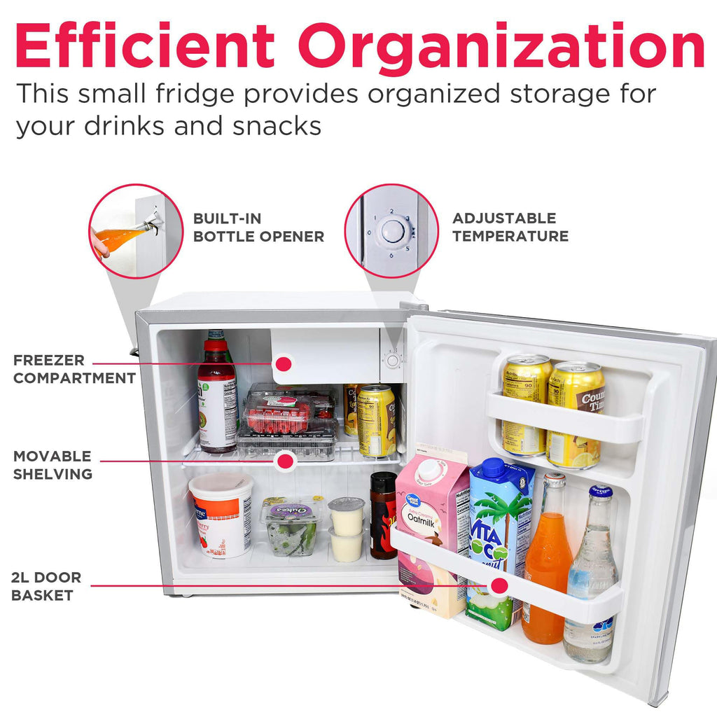 Frigidaire Retro Compact Fridge with Chiller, Countertop, Built-in Bottle Opener, Compact Refrigerator 1.6 cu ft, Mini Fridge for Office, Bedroom, Dorm Room or Cabin - 16" D x 18" W x 18.5" H (White)