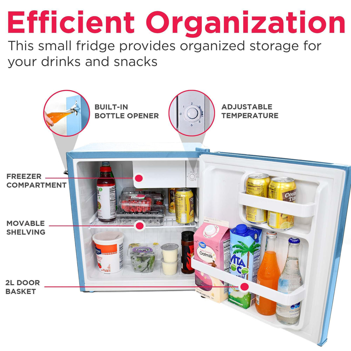 Frigidaire Retro Compact Fridge with Chiller, Countertop, Built-in Bottle Opener, Compact Refrigerator 1.6 cu ft, Mini Fridge for Office, Bedroom, Dorm Room or Cabin - 16" D x 18" W x 18.5" H (White)
